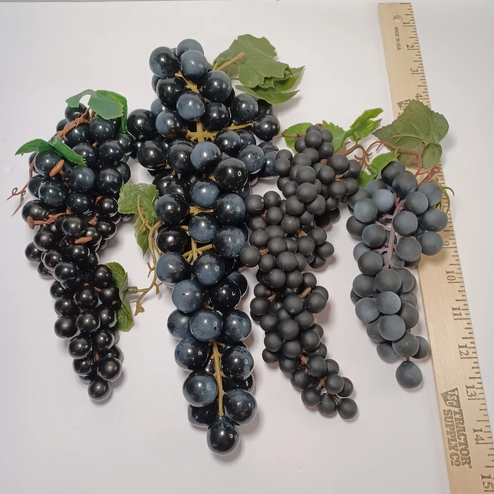 Artificial Grape Clusters Home Accent - Black Muscat Grapes With Green Leaves